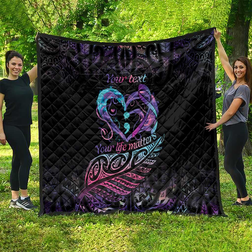 Personalised Your Life Matters Quilt Suicide Prevention Awareness Semicolon Heart LT9 - Polynesian Pride