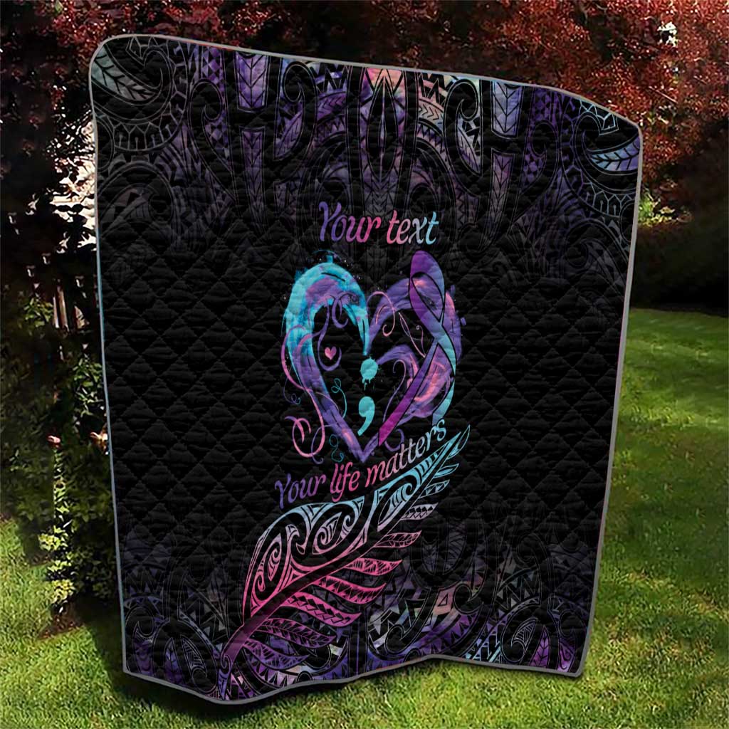 Personalised Your Life Matters Quilt Suicide Prevention Awareness Semicolon Heart LT9 - Polynesian Pride