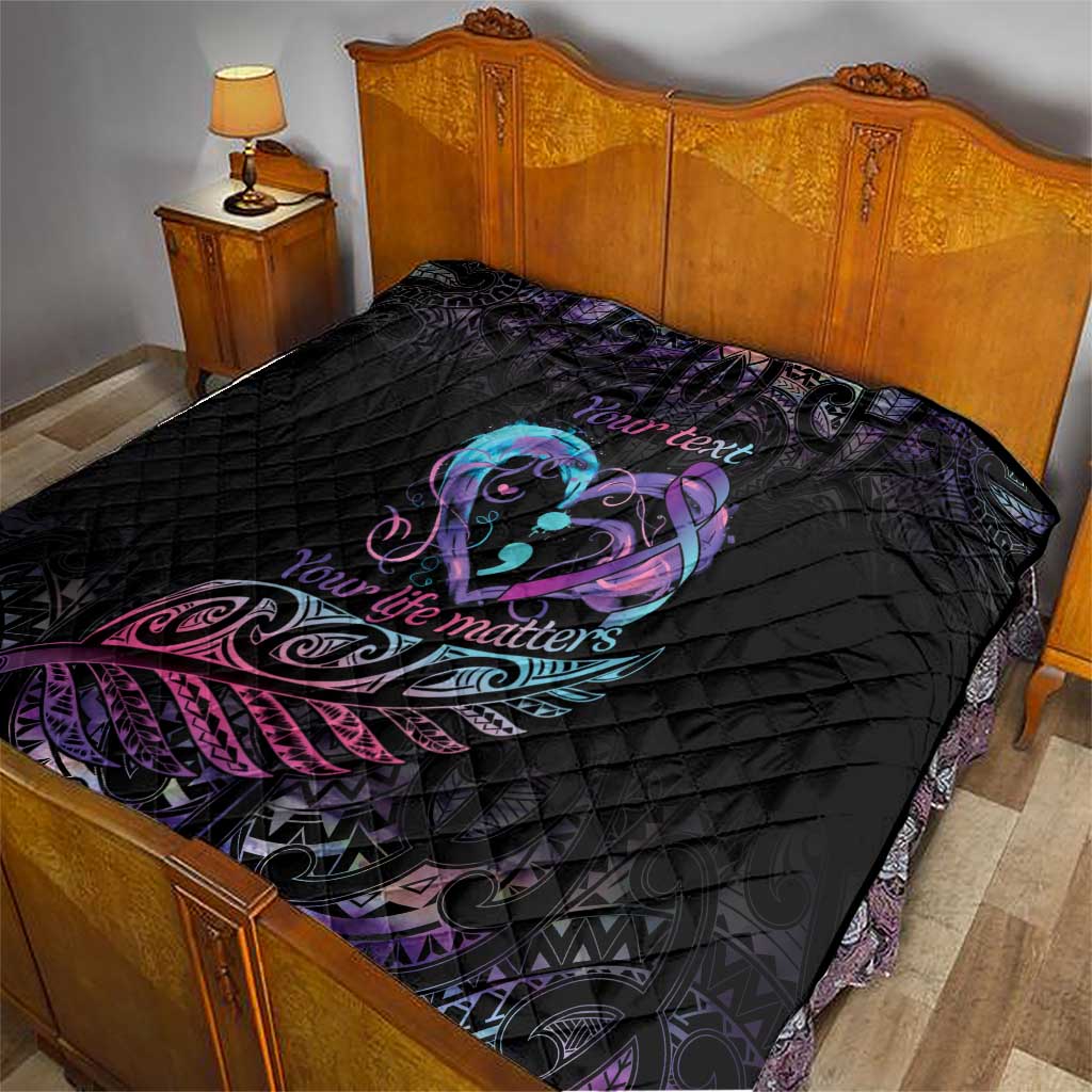 Personalised Your Life Matters Quilt Suicide Prevention Awareness Semicolon Heart LT9 - Polynesian Pride