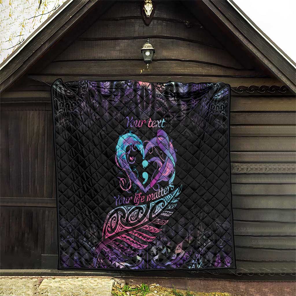 Personalised Your Life Matters Quilt Suicide Prevention Awareness Semicolon Heart LT9 - Polynesian Pride