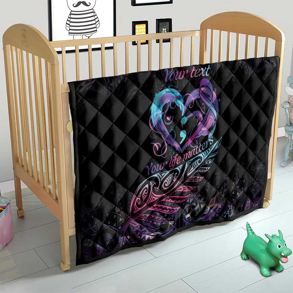 Personalised Your Life Matters Quilt Suicide Prevention Awareness Semicolon Heart LT9 - Polynesian Pride