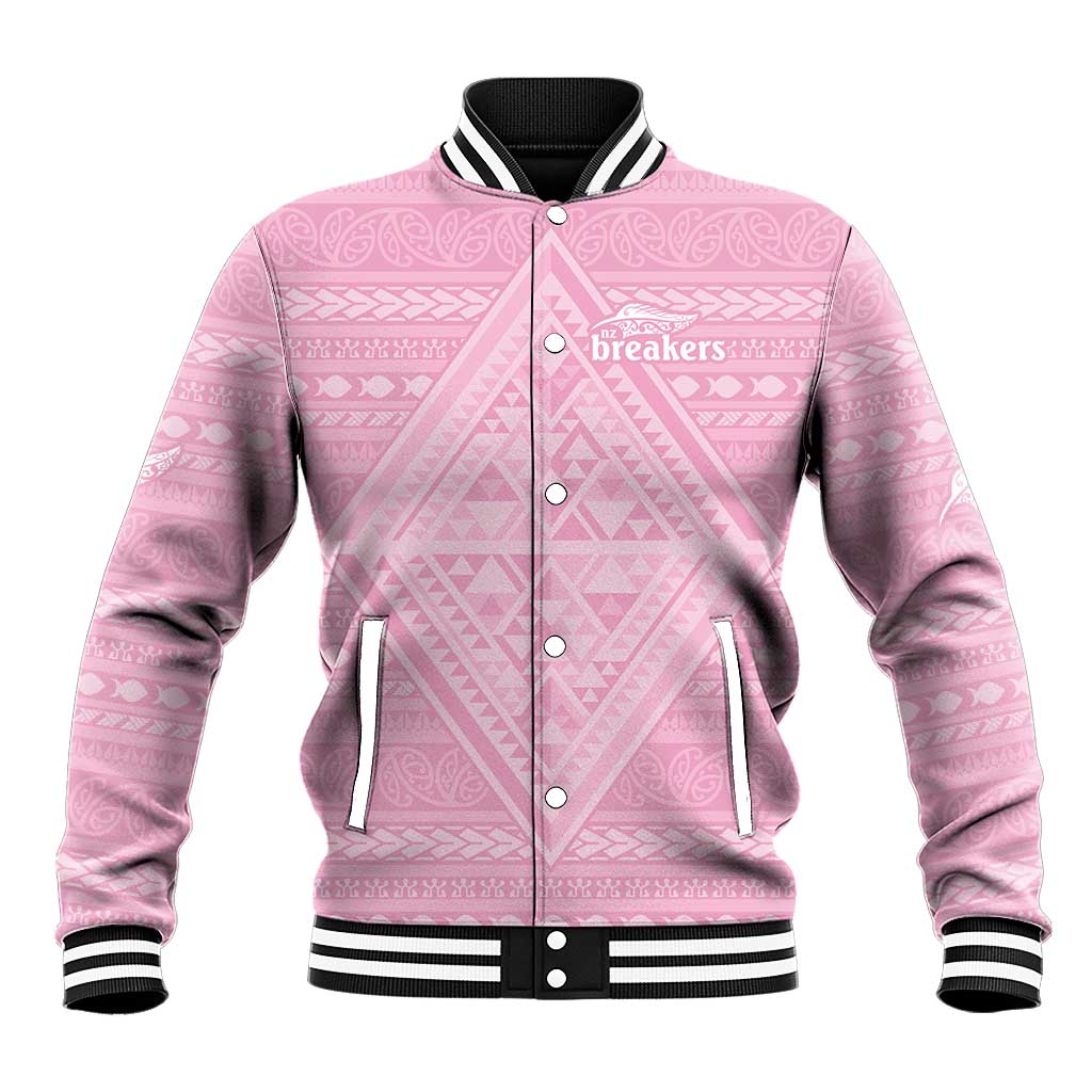 Custom New Zealand Basketball Indigenous Baseball Jacket LT9 Unisex Pink - Polynesian Pride