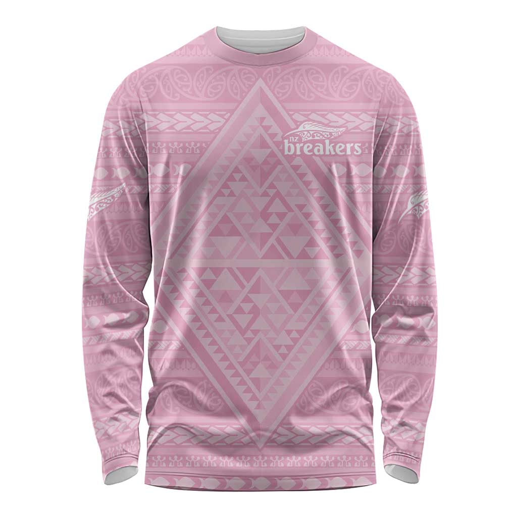 Custom New Zealand Basketball Indigenous Long Sleeve Shirt LT9 Unisex Pink - Polynesian Pride