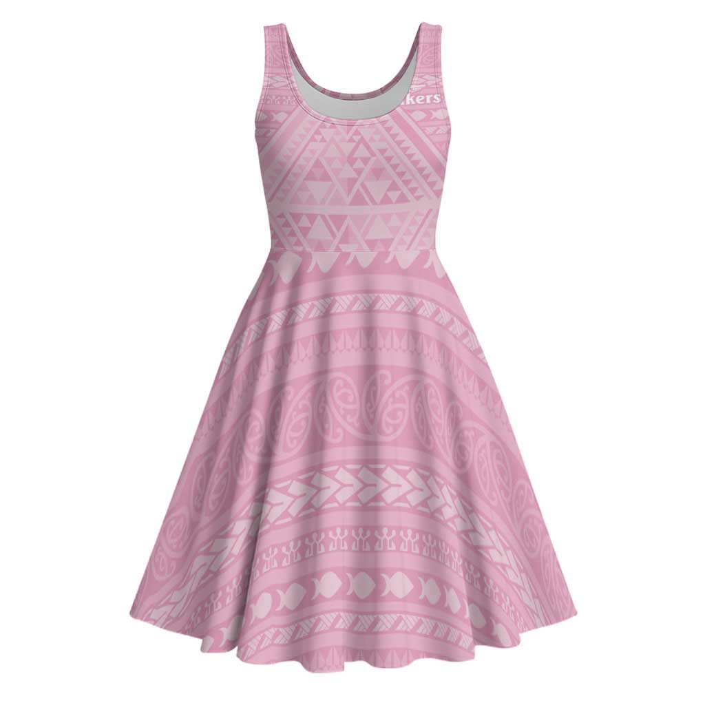 Custom New Zealand Basketball Indigenous Midi Dress LT9 Pink - Polynesian Pride
