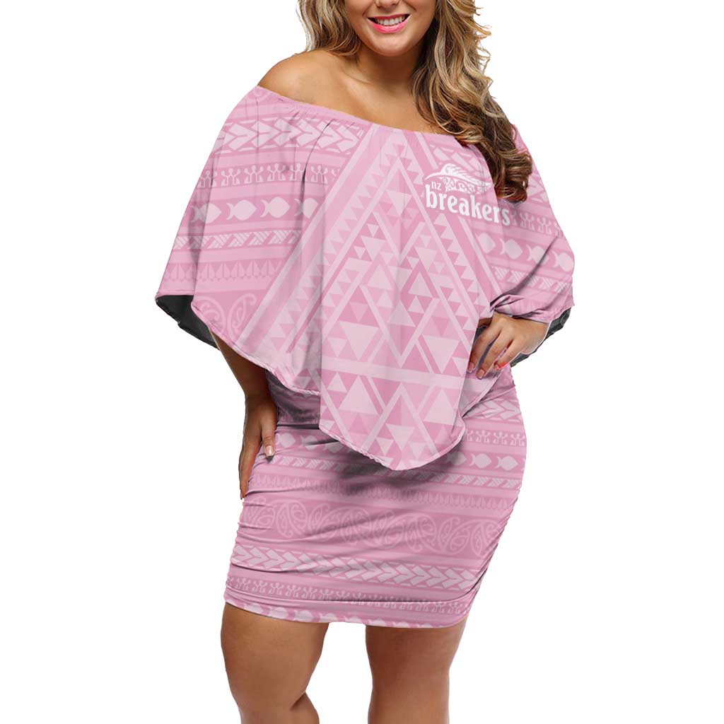 Custom New Zealand Basketball Indigenous Off Shoulder Short Dress LT9 Women Pink - Polynesian Pride