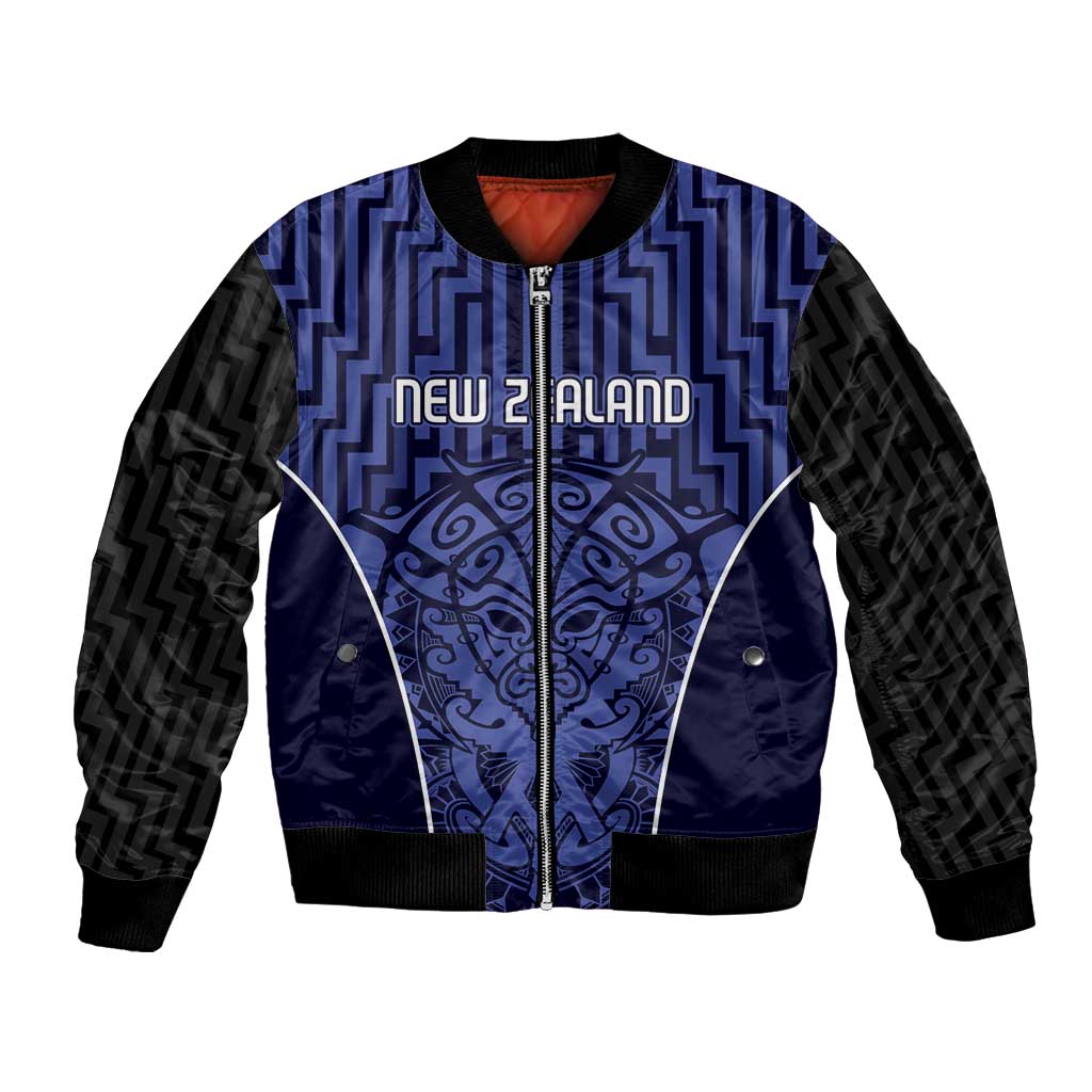 Custom Basketball New Zealand Bomber Jacket Blue Maori Ta Moko Indigenous LT9 Unisex Blue - Polynesian Pride