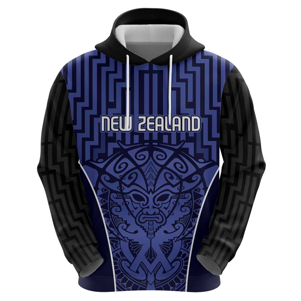 Custom Basketball New Zealand Hoodie Blue Maori Ta Moko Indigenous LT9 - Polynesian Pride