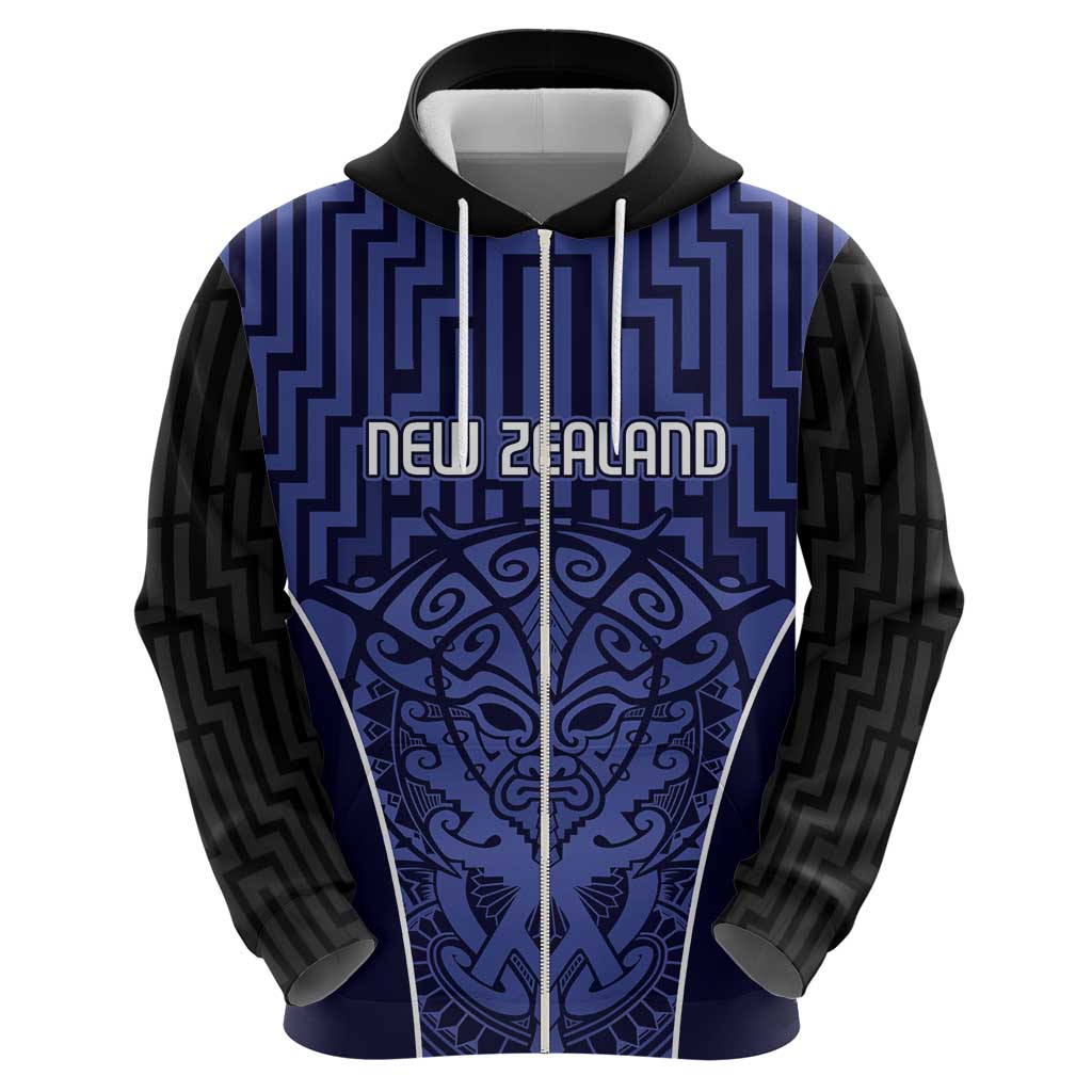 Custom Basketball New Zealand Hoodie Blue Maori Ta Moko Indigenous LT9 - Polynesian Pride