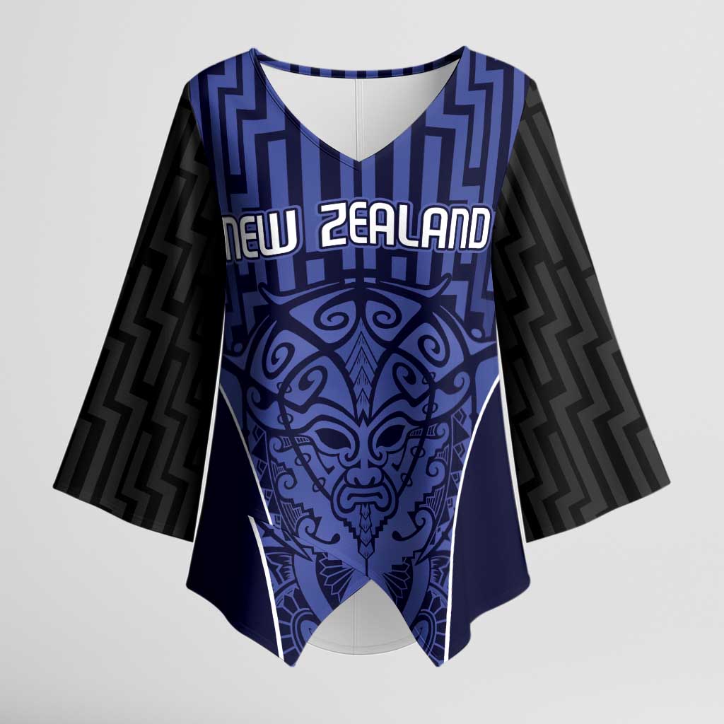 Custom Basketball New Zealand Kimono Sleeve Blouse Blue Maori Ta Moko Indigenous LT9 Female Blue - Polynesian Pride