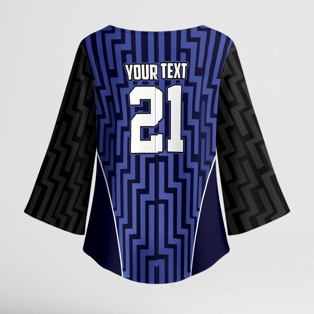 Custom Basketball New Zealand Kimono Sleeve Blouse Blue Maori Ta Moko Indigenous LT9 - Polynesian Pride
