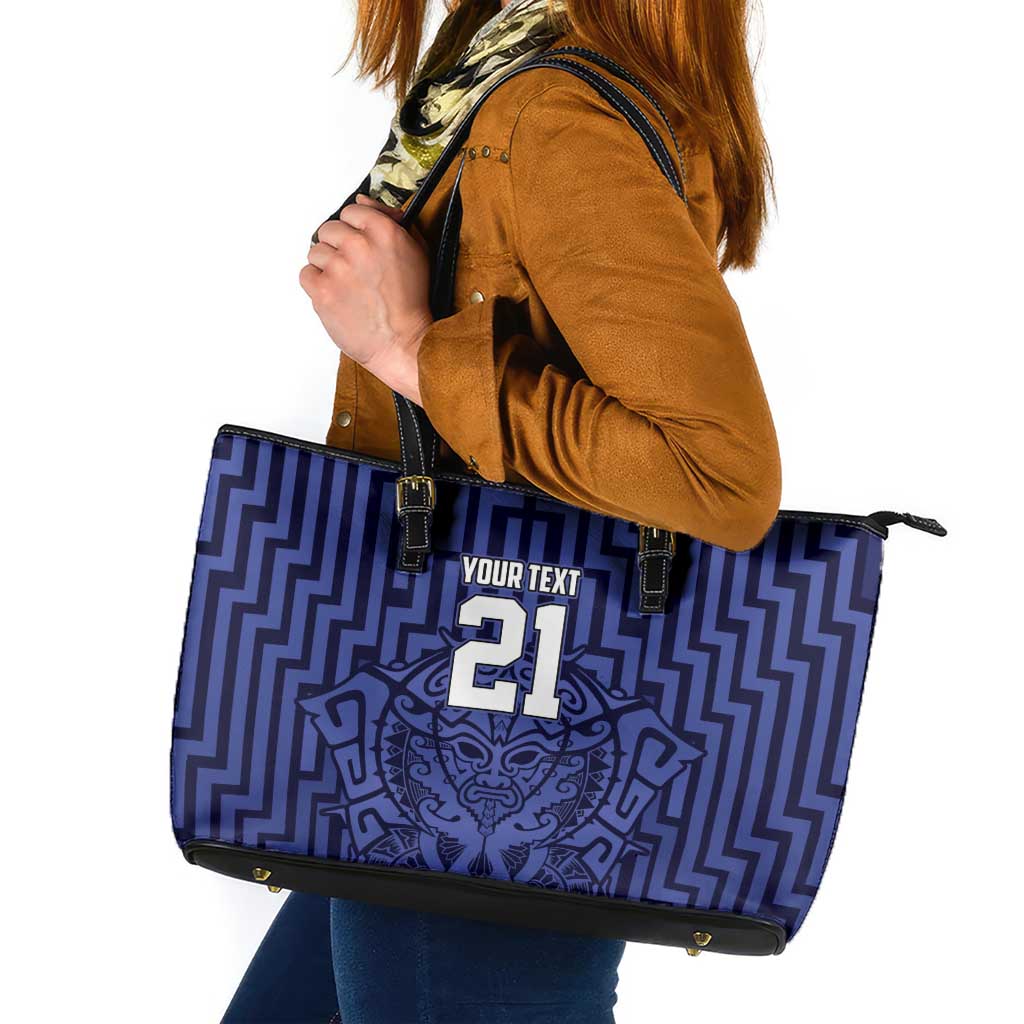 Custom Basketball New Zealand Leather Tote Bag Blue Maori Ta Moko Indigenous LT9 Blue - Polynesian Pride