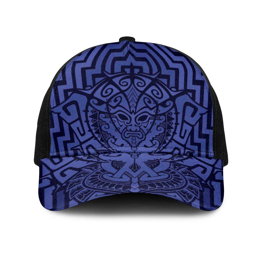 Basketball New Zealand Mesh Trucker Cap Blue Maori Ta Moko Indigenous LT9 One Size Black Blue - Polynesian Pride