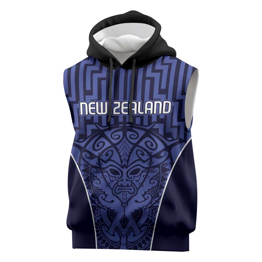 Custom Basketball New Zealand Sleeveless Hoodie Blue Maori Ta Moko Indigenous LT9 Blue - Polynesian Pride