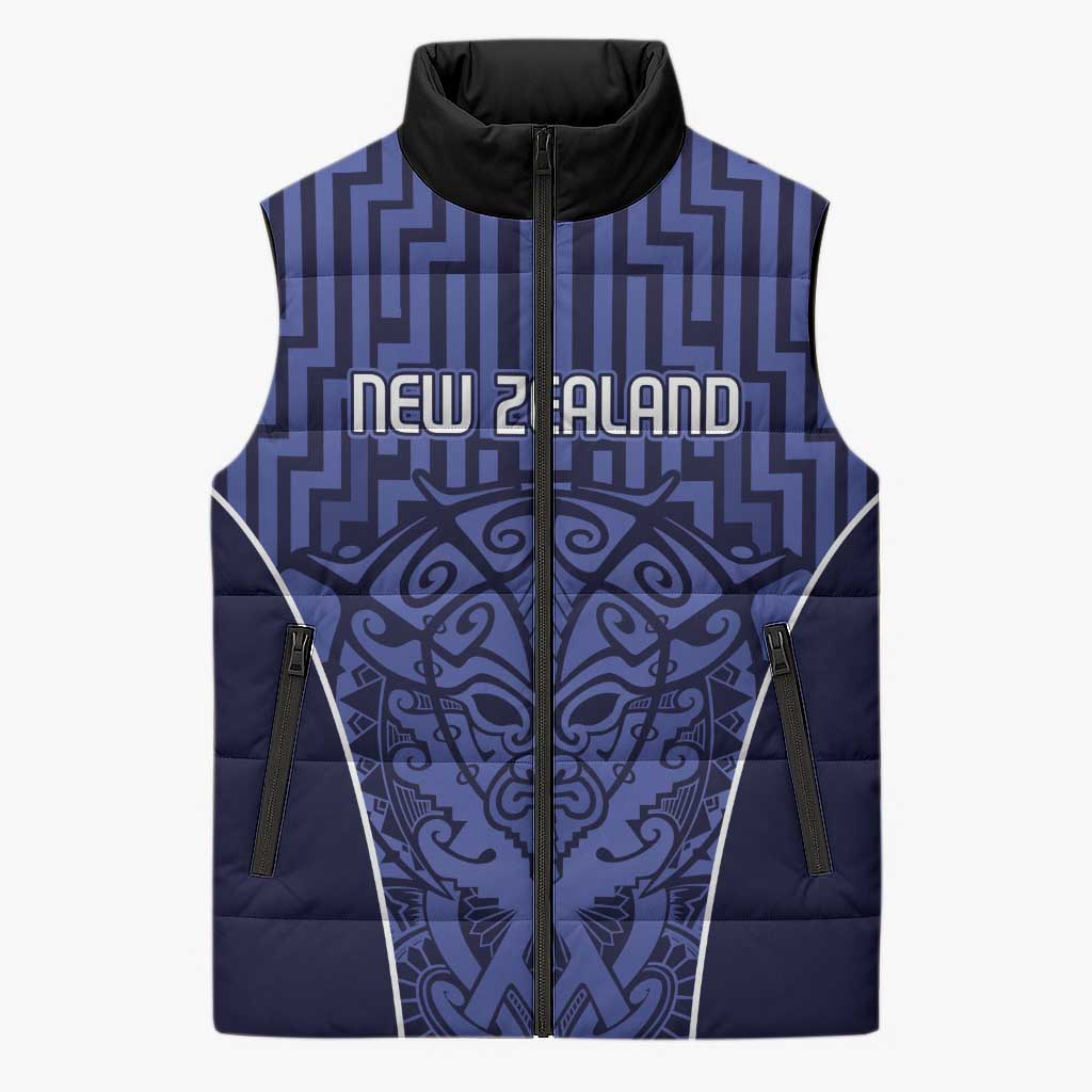 Custom Basketball New Zealand Sleeveless Puffer Jacket Blue Maori Ta Moko Indigenous LT9 Blue - Polynesian Pride