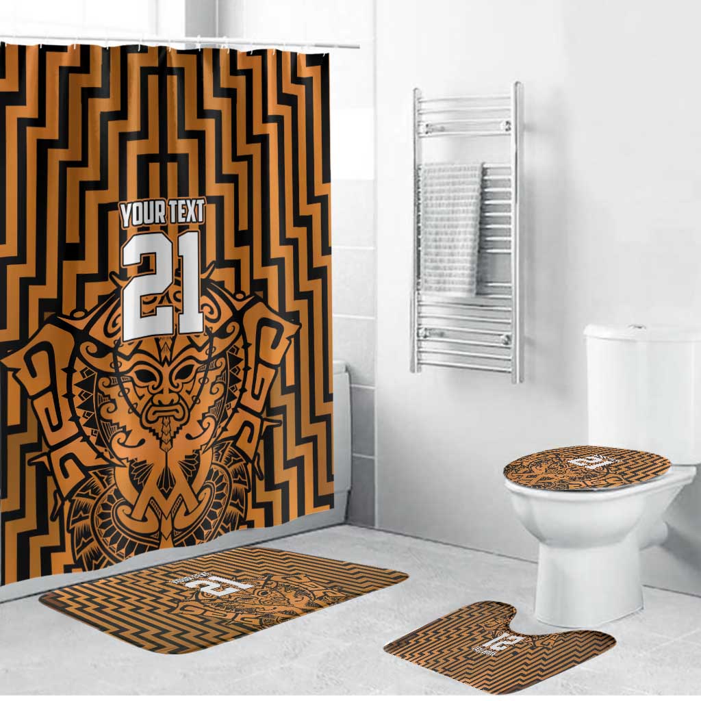 Custom Basketball New Zealand Bathroom Set Gold Maori Ta Moko Indigenous LT9 Bathroom Set (4 pcs) Gold - Polynesian Pride