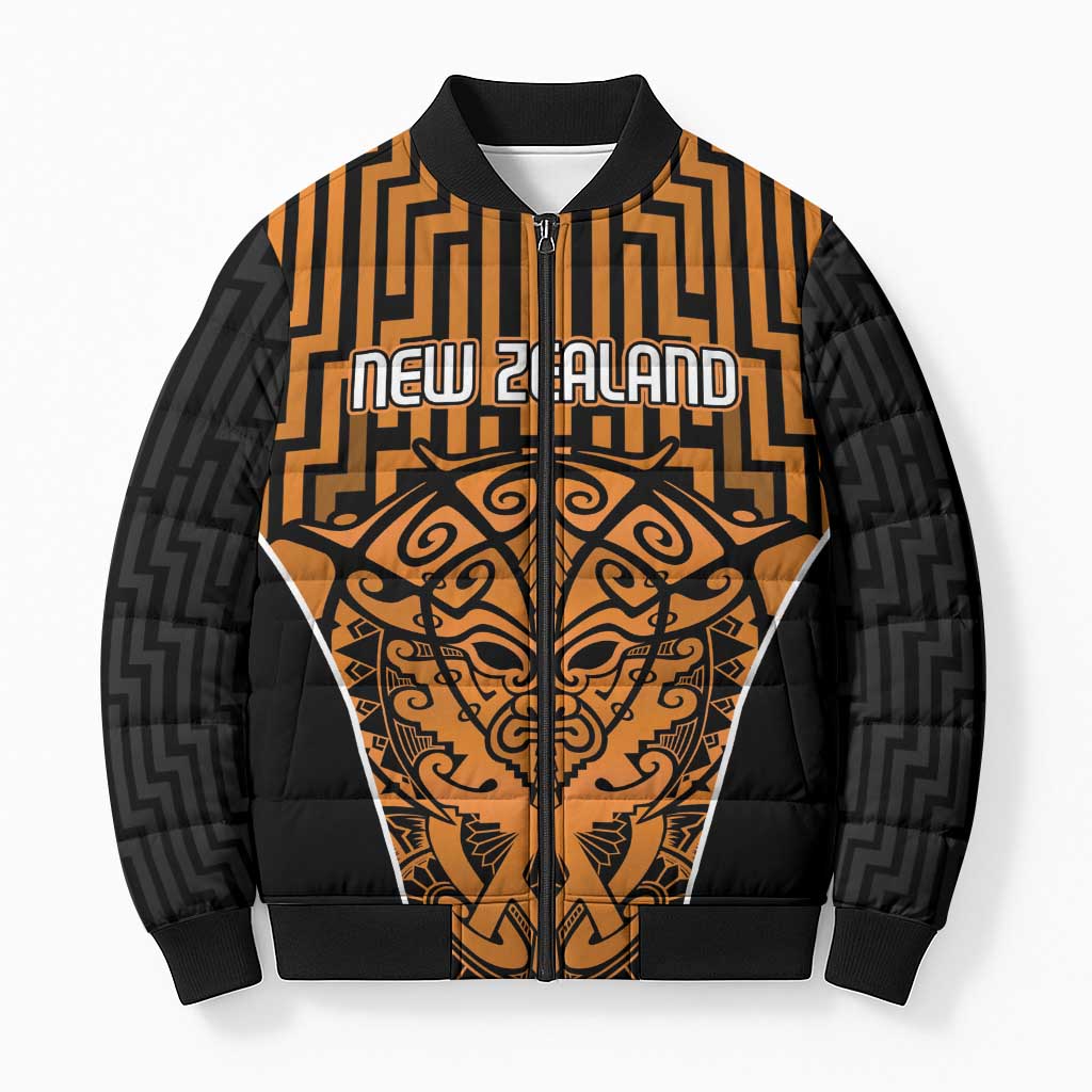 Custom Basketball New Zealand Bomber Puffer Jacket Gold Maori Ta Moko Indigenous LT9 Unisex Gold - Polynesian Pride