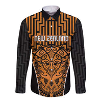Custom Basketball New Zealand Long Sleeve Button Shirt Gold Maori Ta Moko Indigenous LT9 Unisex Gold - Polynesian Pride