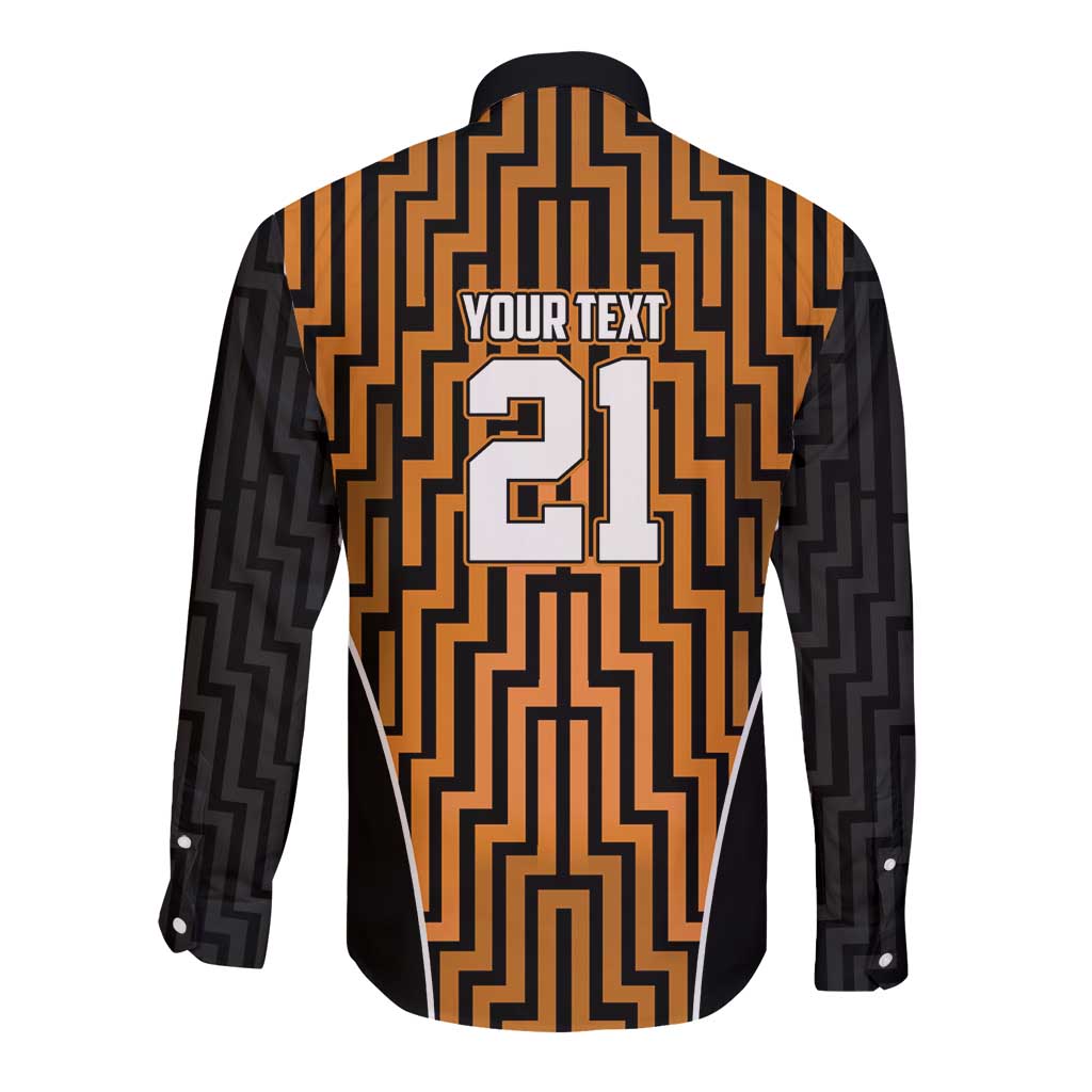 Custom Basketball New Zealand Long Sleeve Button Shirt Gold Maori Ta Moko Indigenous LT9 - Polynesian Pride