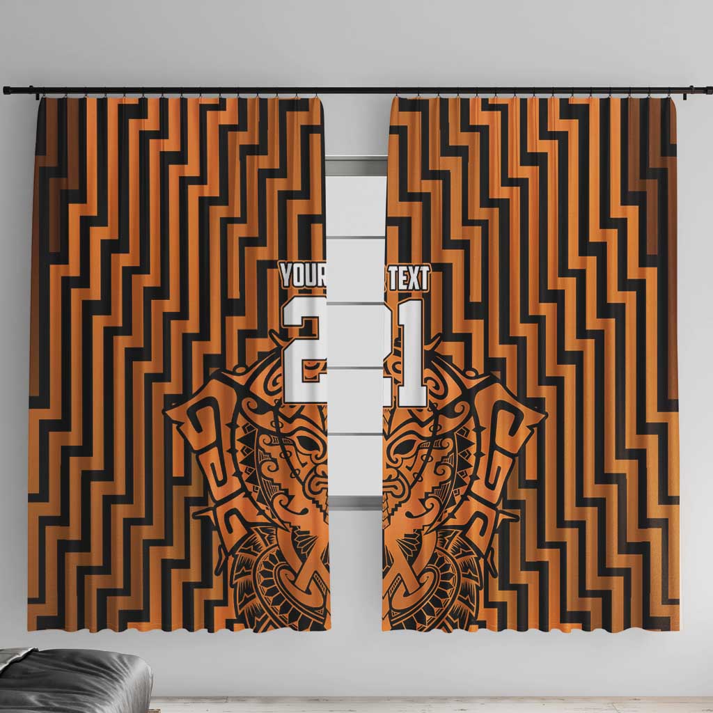 Custom Basketball New Zealand Window Curtain Gold Maori Ta Moko Indigenous LT9 With Hooks Gold - Polynesian Pride