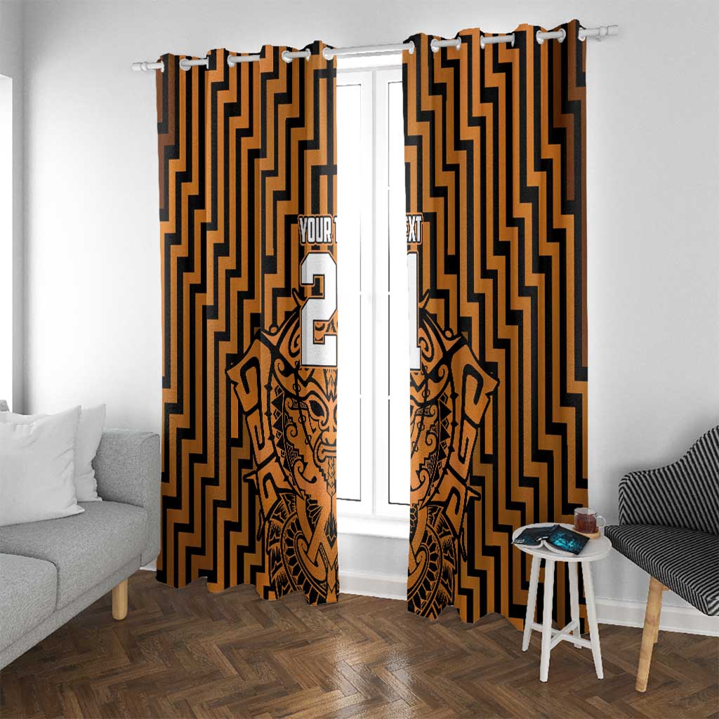 Custom Basketball New Zealand Window Curtain Gold Maori Ta Moko Indigenous LT9 With Grommets Gold - Polynesian Pride