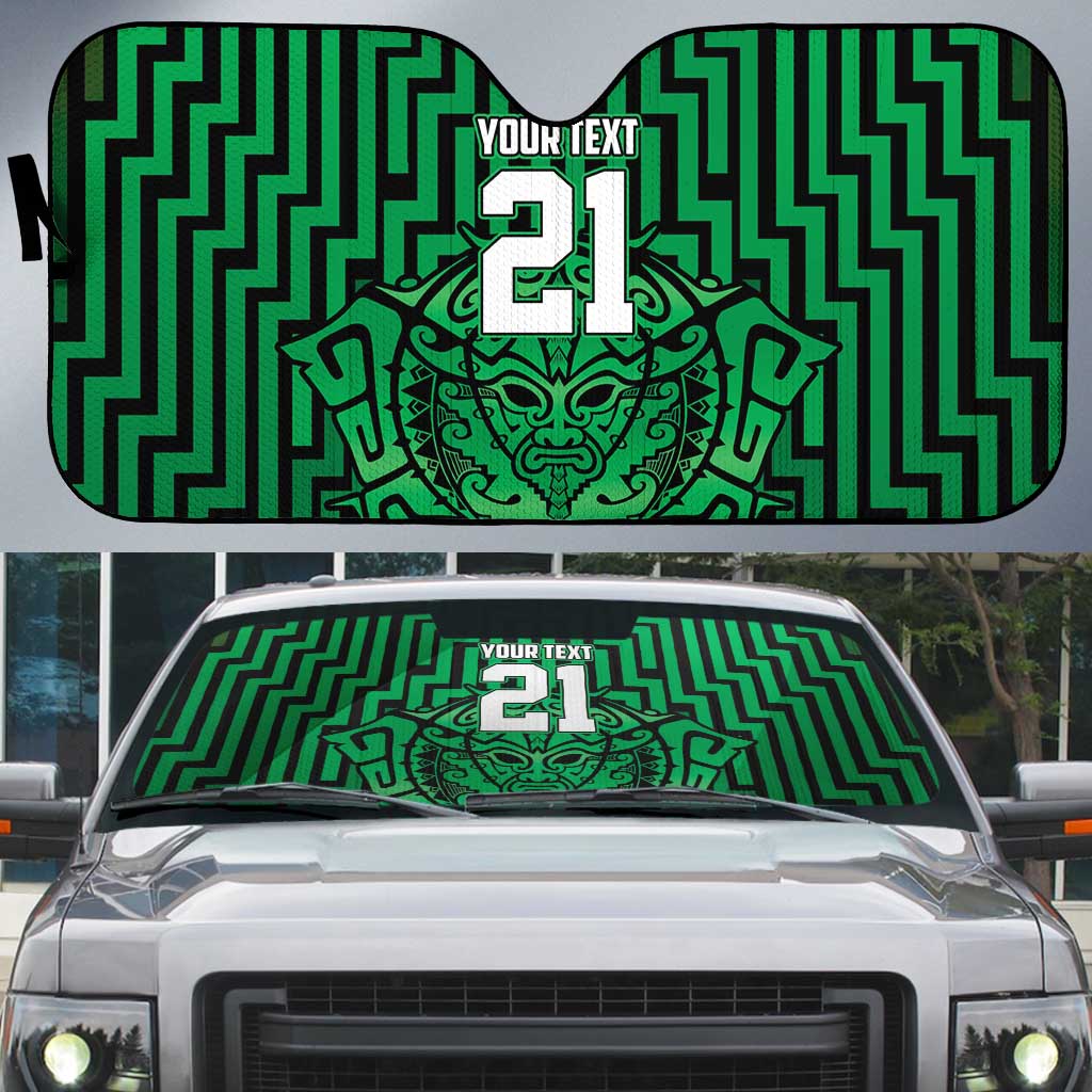 Custom Basketball New Zealand Auto Sun Shade Green Maori Ta Moko Indigenous LT9 Green - Polynesian Pride