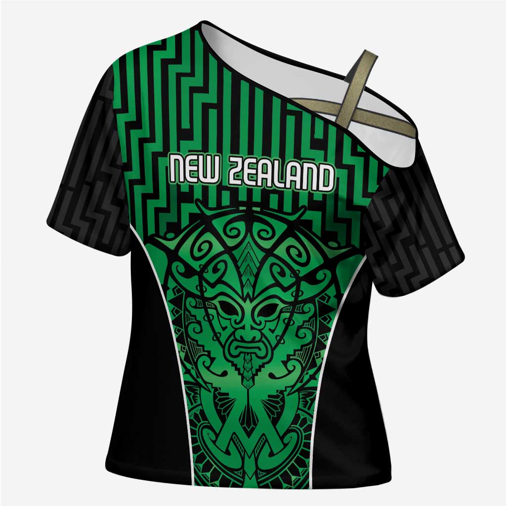 Custom Basketball New Zealand Cross Shoulder Shirt Green Maori Ta Moko Indigenous LT9 Female Green - Polynesian Pride