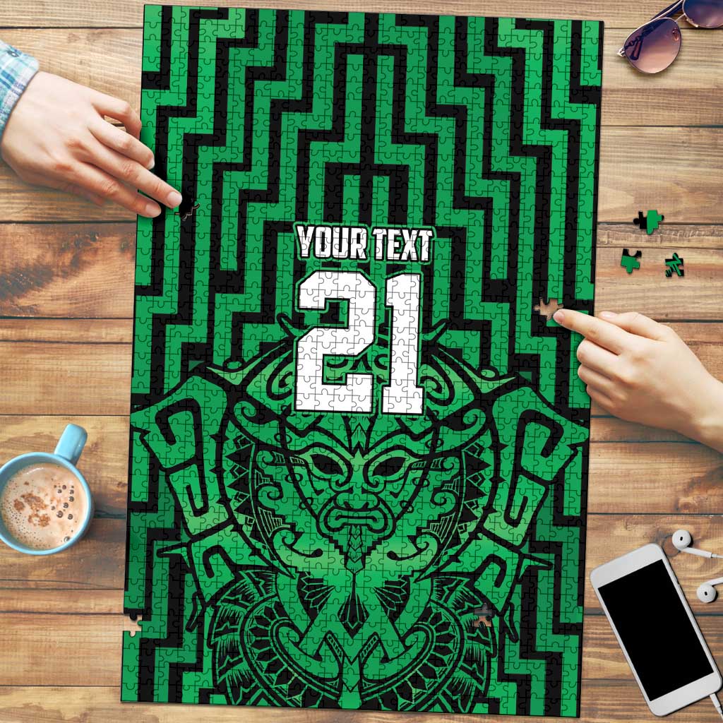 Custom Basketball New Zealand Puzzle Green Maori Ta Moko Indigenous LT9 Green - Polynesian Pride