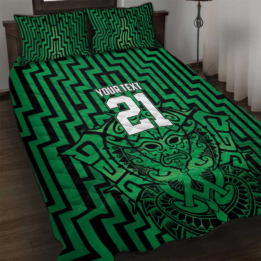 Custom Basketball New Zealand Quilt Bed Set Green Maori Ta Moko Indigenous LT9 Green - Polynesian Pride