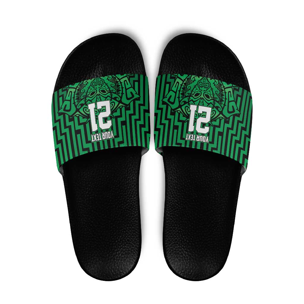 Custom Basketball New Zealand Slide Sandals Green Maori Ta Moko Indigenous LT9 Green - Polynesian Pride