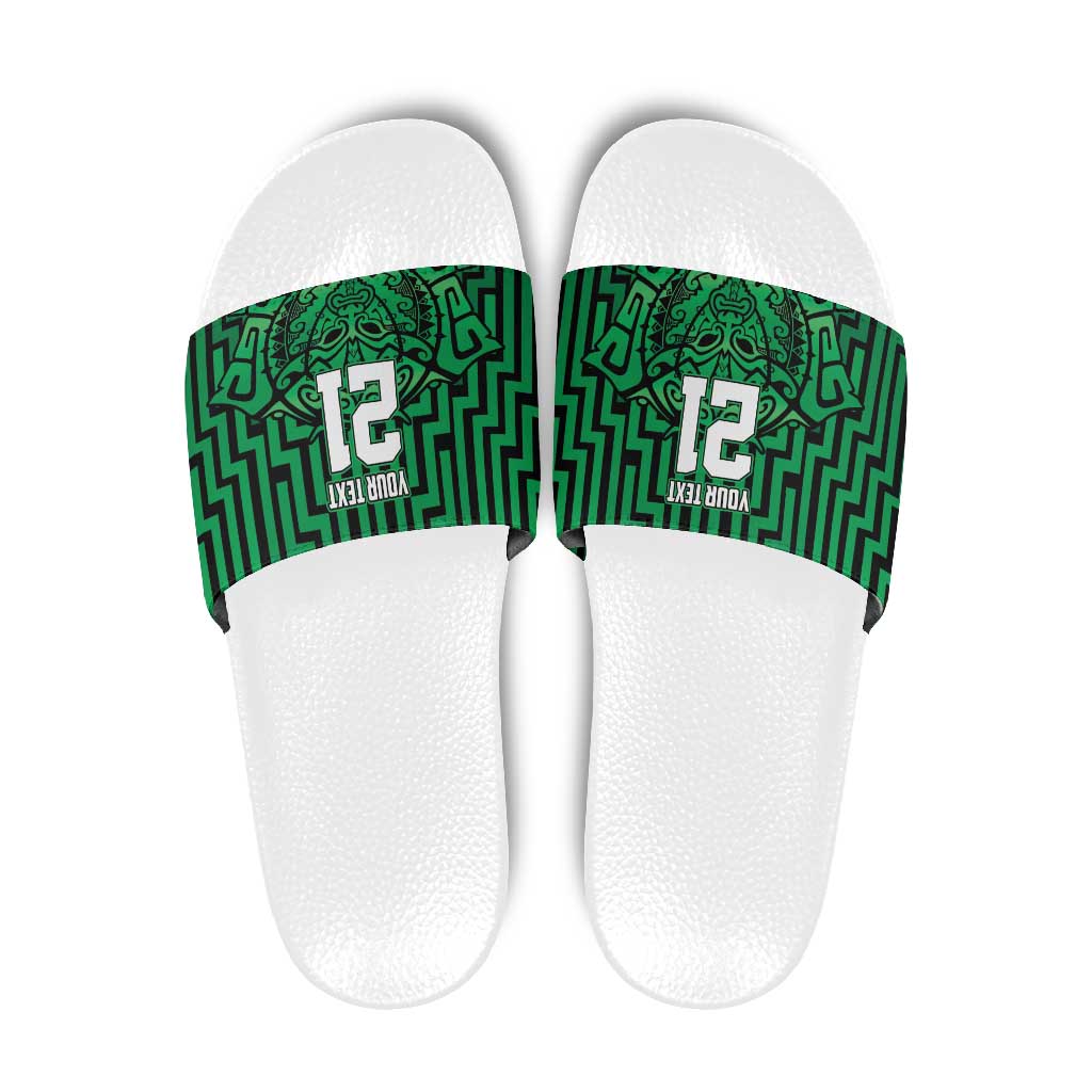 Custom Basketball New Zealand Slide Sandals Green Maori Ta Moko Indigenous LT9 Green - Polynesian Pride