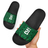 Custom Basketball New Zealand Slide Sandals Green Maori Ta Moko Indigenous LT9 - Polynesian Pride