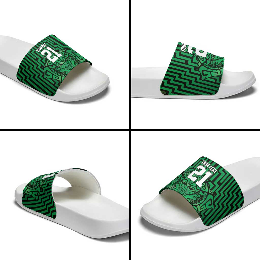 Custom Basketball New Zealand Slide Sandals Green Maori Ta Moko Indigenous LT9 - Polynesian Pride
