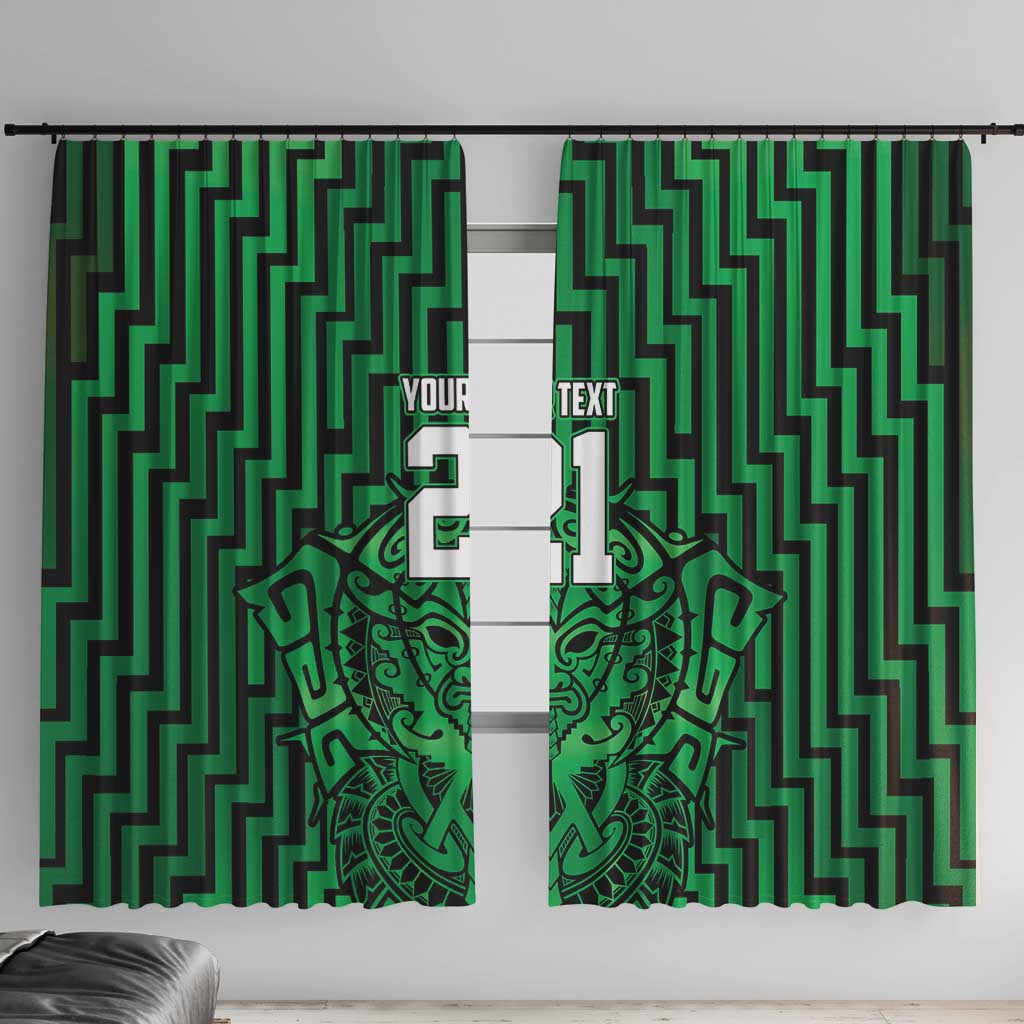 Custom Basketball New Zealand Window Curtain Green Maori Ta Moko Indigenous LT9 With Hooks Green - Polynesian Pride