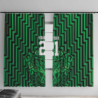 Custom Basketball New Zealand Window Curtain Green Maori Ta Moko Indigenous LT9 With Hooks Green - Polynesian Pride