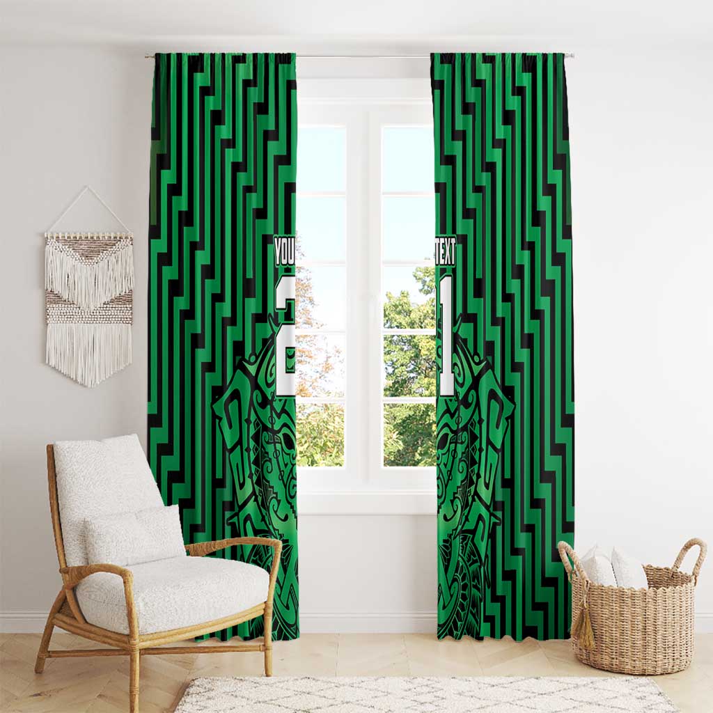 Custom Basketball New Zealand Window Curtain Green Maori Ta Moko Indigenous LT9 - Polynesian Pride