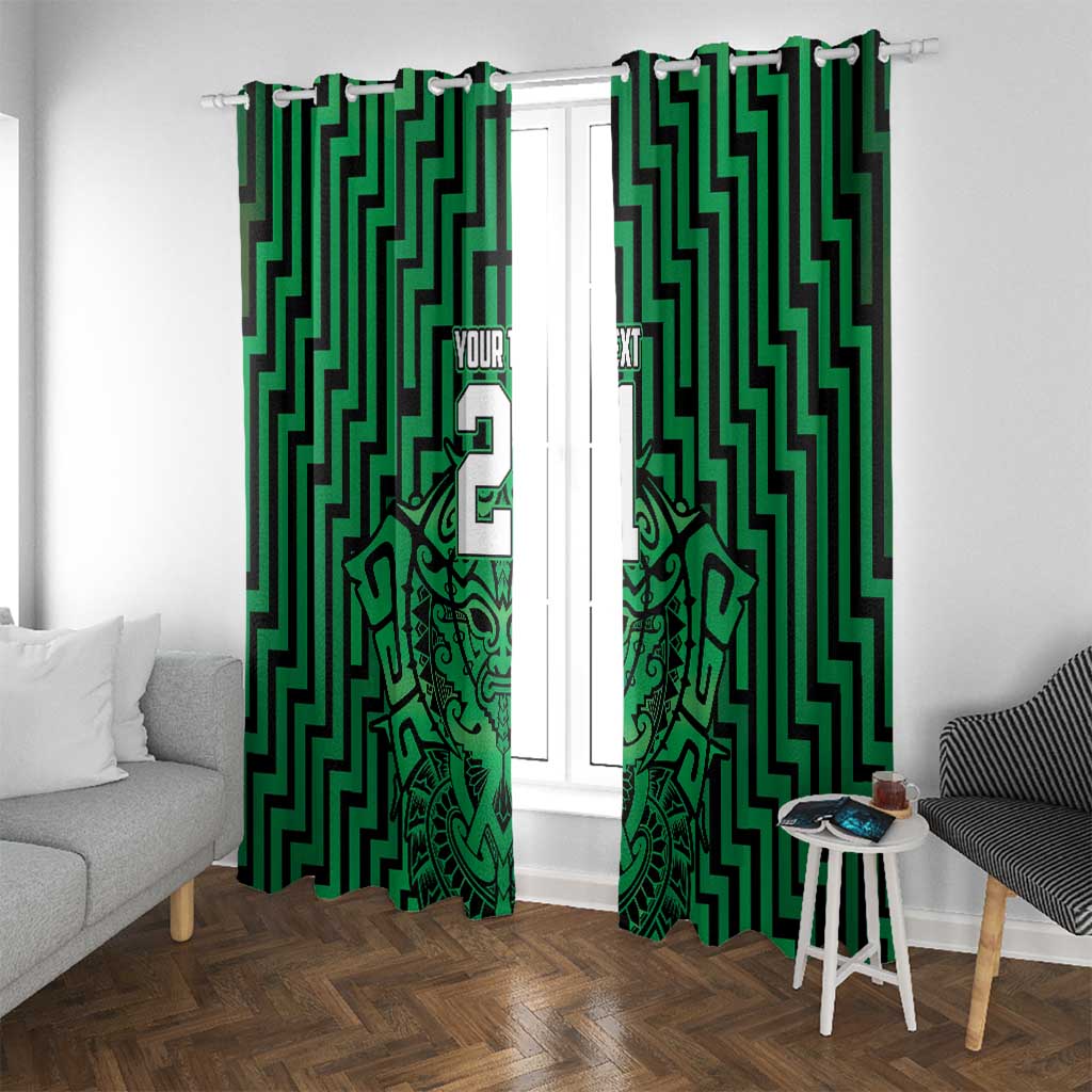 Custom Basketball New Zealand Window Curtain Green Maori Ta Moko Indigenous LT9 With Grommets Green - Polynesian Pride