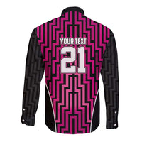 Custom Basketball New Zealand Long Sleeve Button Shirt Pink Maori Ta Moko Indigenous LT9 - Polynesian Pride