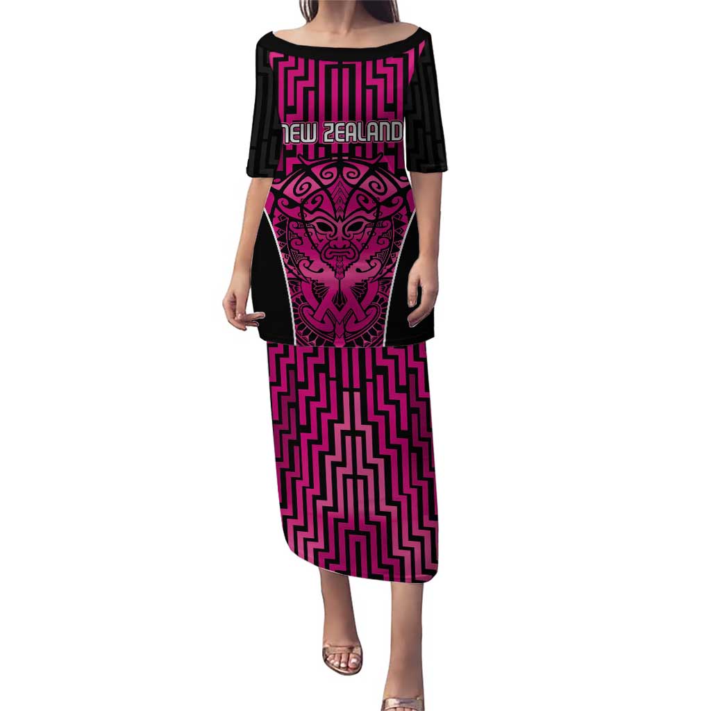 Custom Basketball New Zealand Puletasi Pink Maori Ta Moko Indigenous LT9 Long Dress Pink - Polynesian Pride