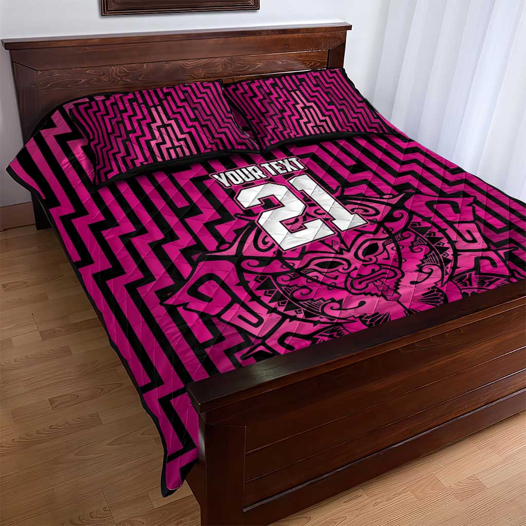Custom Basketball New Zealand Quilt Bed Set Pink Maori Ta Moko Indigenous LT9 - Polynesian Pride