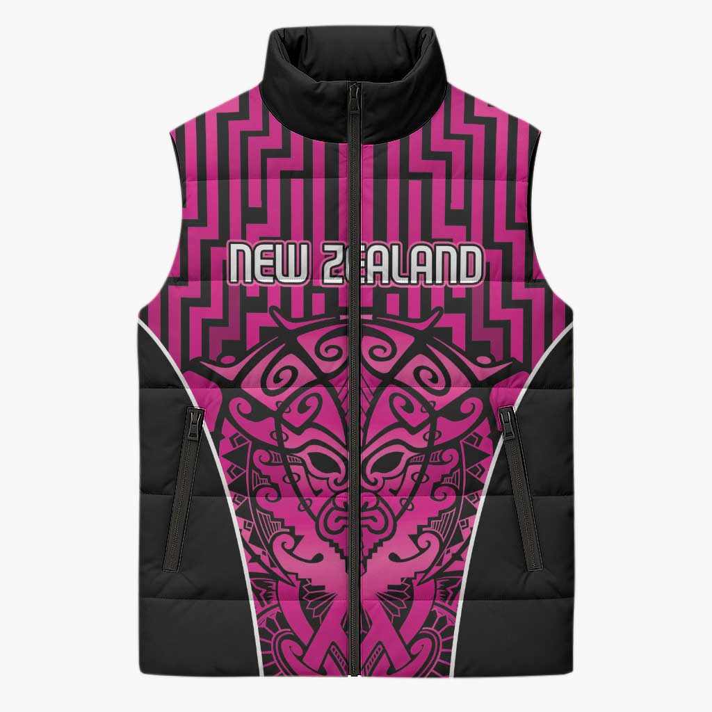 Custom Basketball New Zealand Sleeveless Puffer Jacket Pink Maori Ta Moko Indigenous LT9 Unisex Pink - Polynesian Pride