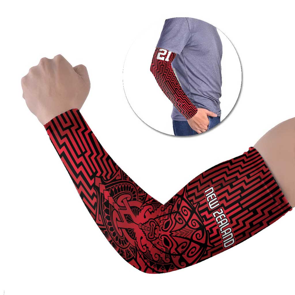Custom Basketball New Zealand Arm Sleeves Red Maori Ta Moko Indigenous LT9 Set of 2 Red - Polynesian Pride
