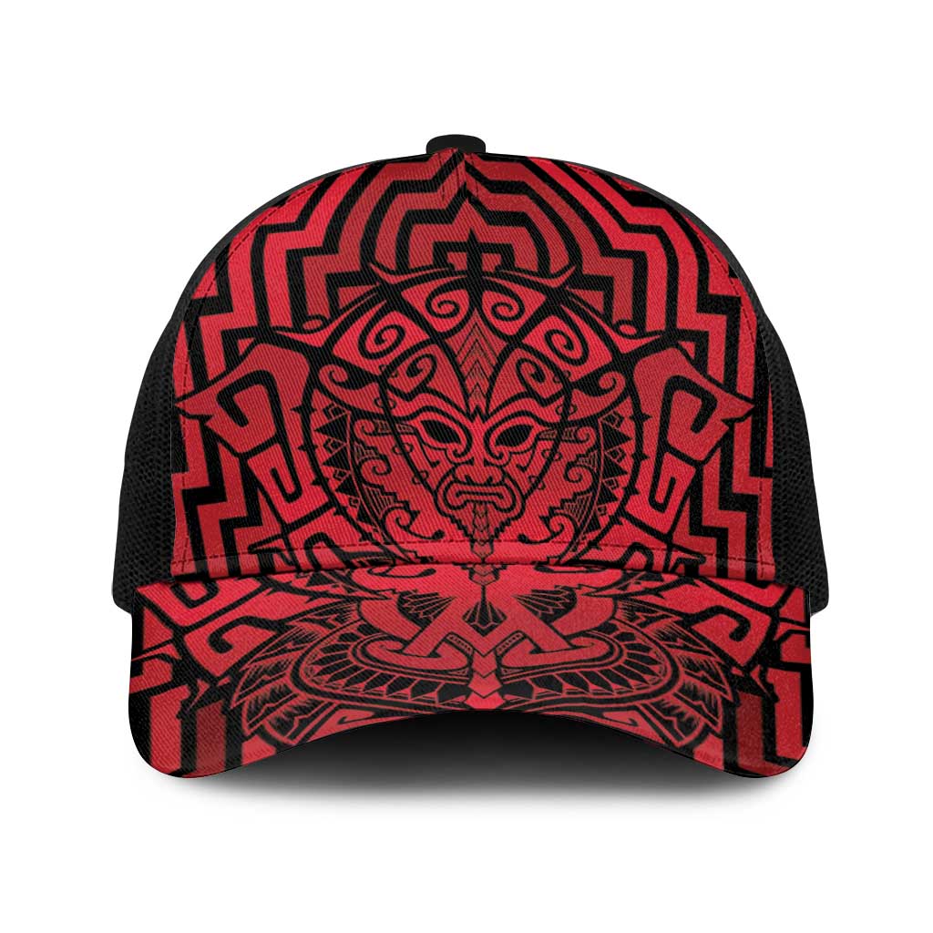 Basketball New Zealand Baseball Net Cap Red Maori Ta Moko Indigenous LT9 One Size Black Red - Polynesian Pride