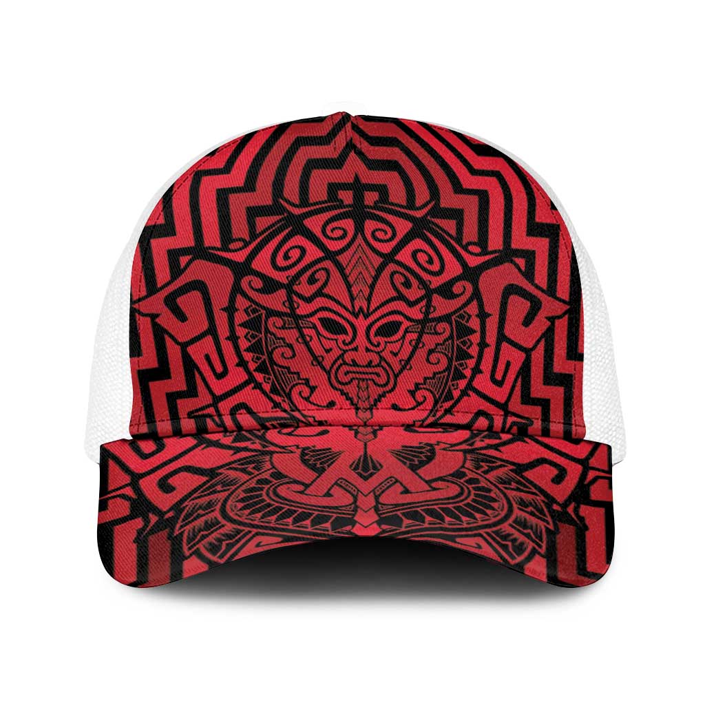 Basketball New Zealand Baseball Net Cap Red Maori Ta Moko Indigenous LT9 One Size White Red - Polynesian Pride