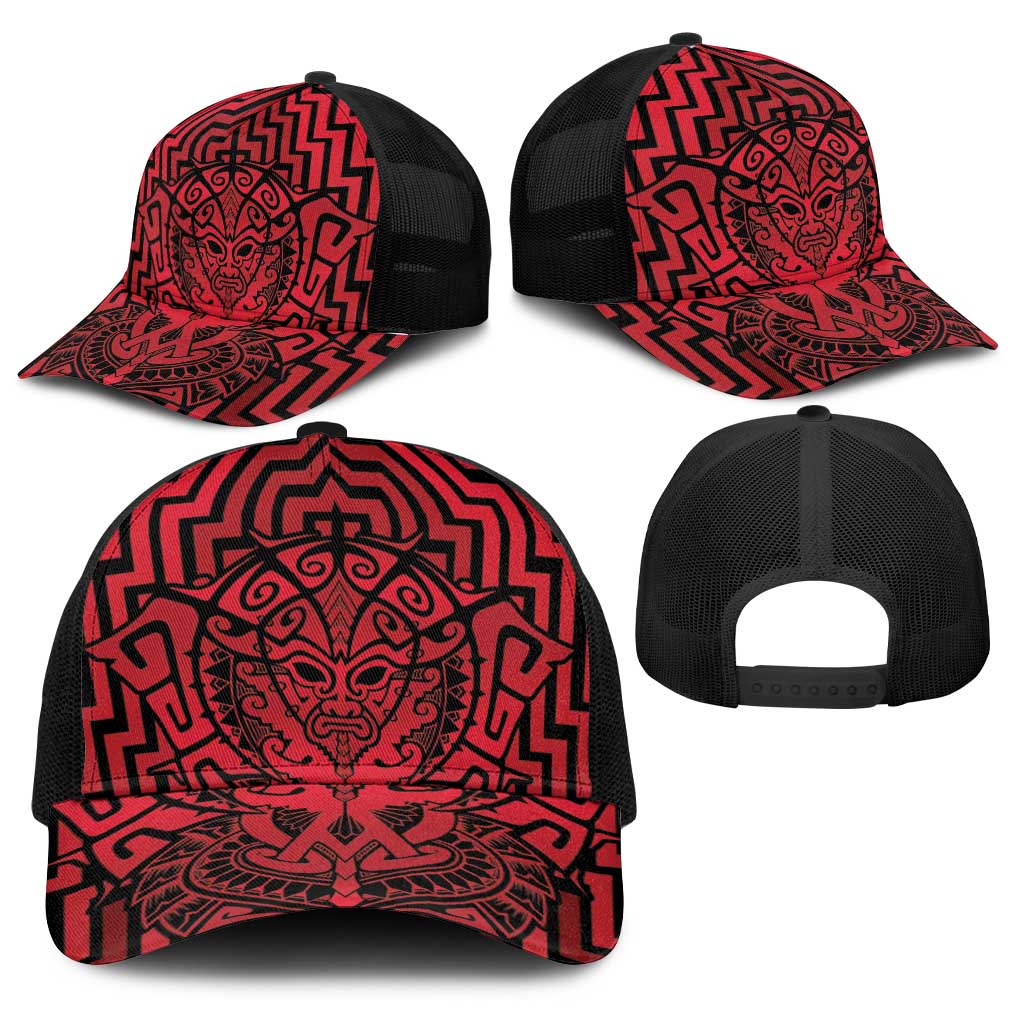 Basketball New Zealand Baseball Net Cap Red Maori Ta Moko Indigenous LT9 - Polynesian Pride