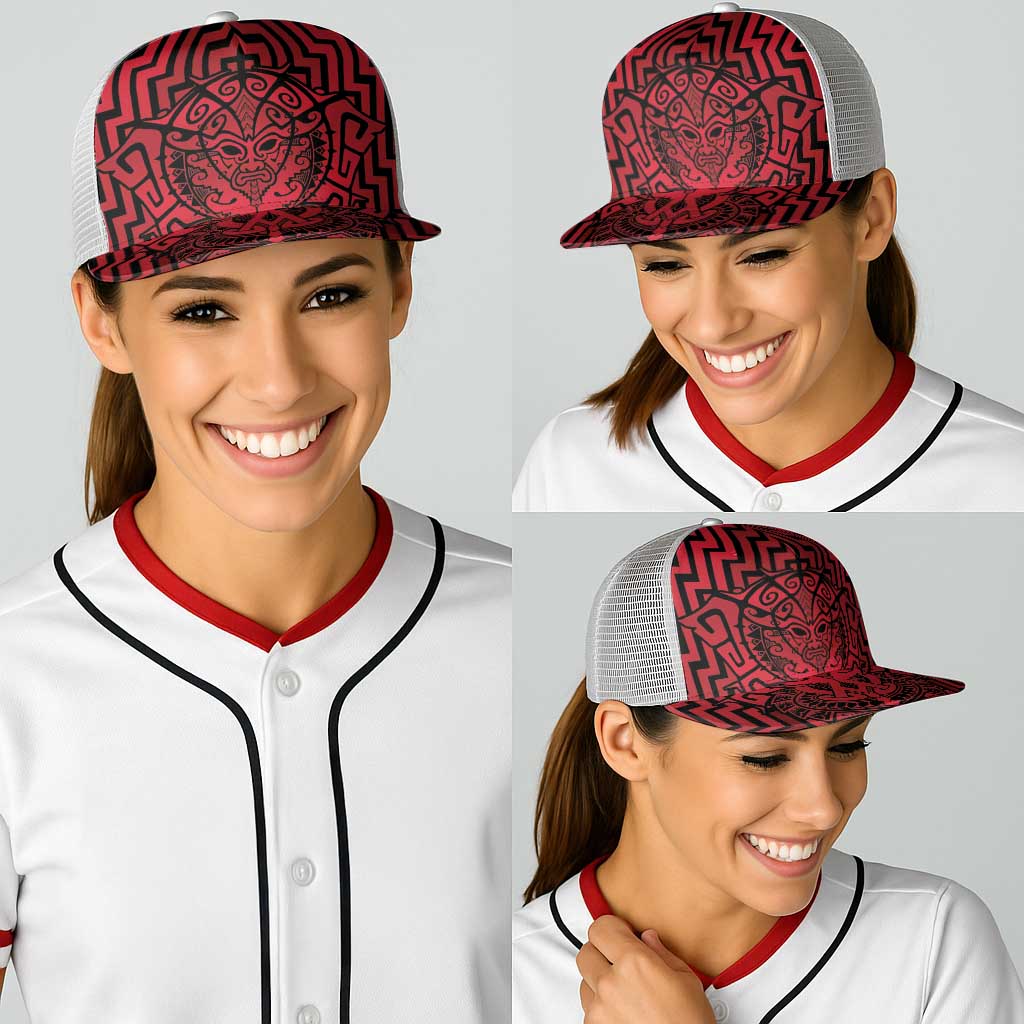 Basketball New Zealand Baseball Net Cap Red Maori Ta Moko Indigenous LT9 - Polynesian Pride