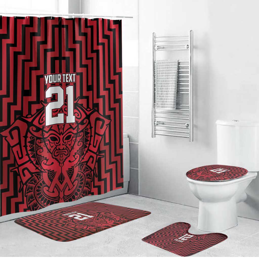 Custom Basketball New Zealand Bathroom Set Red Maori Ta Moko Indigenous LT9 Bathroom Set (4 pcs) Red - Polynesian Pride