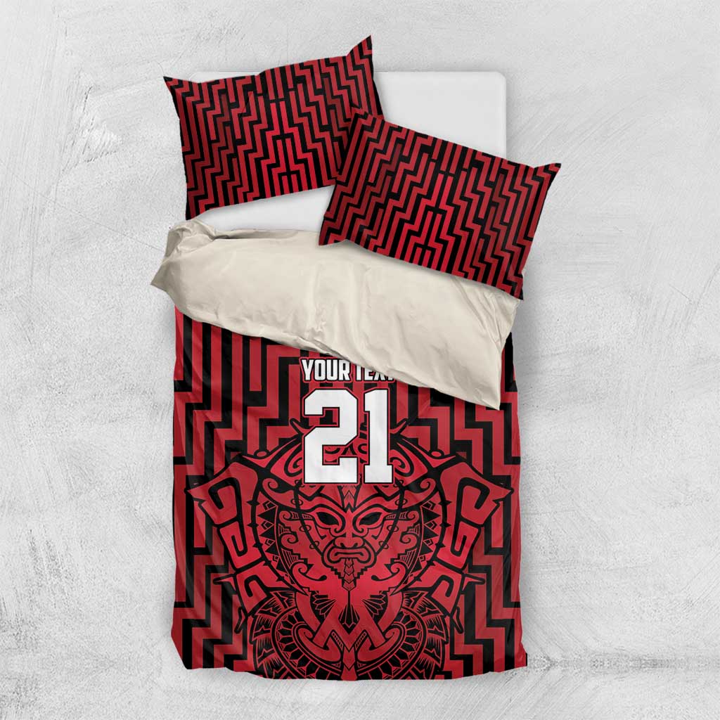Custom Basketball New Zealand Bedding Set Red Maori Ta Moko Indigenous LT9 US Twin 172cm x 218cm Red - Polynesian Pride