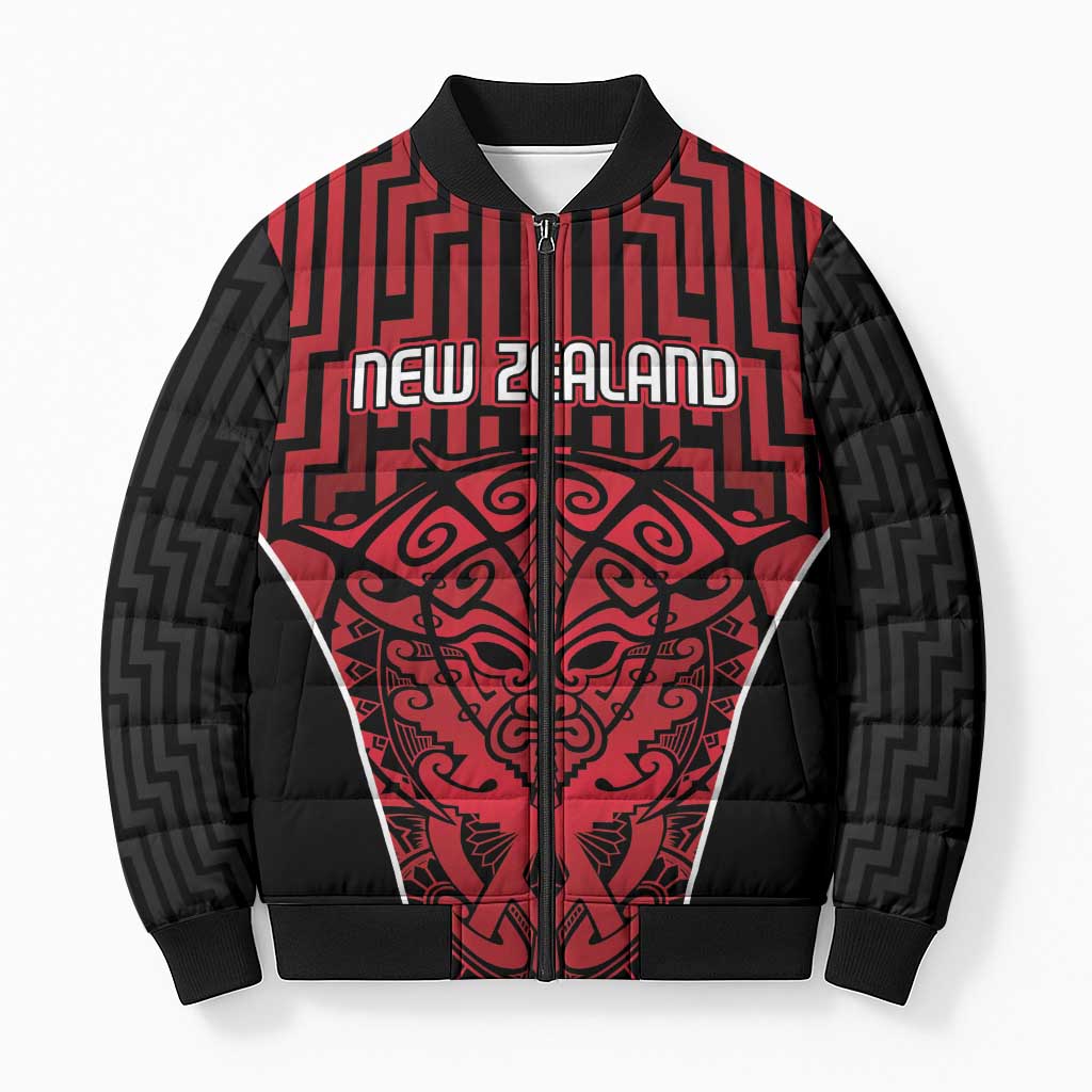 Custom Basketball New Zealand Bomber Puffer Jacket Red Maori Ta Moko Indigenous LT9 Unisex Red - Polynesian Pride