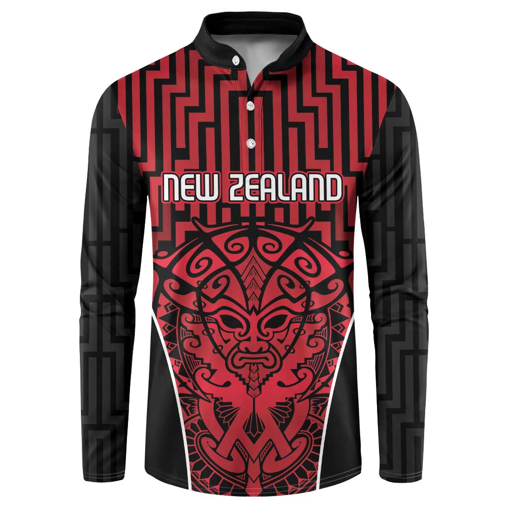 Custom Basketball New Zealand Button Sweatshirt Red Maori Ta Moko Indigenous LT9 Red - Polynesian Pride