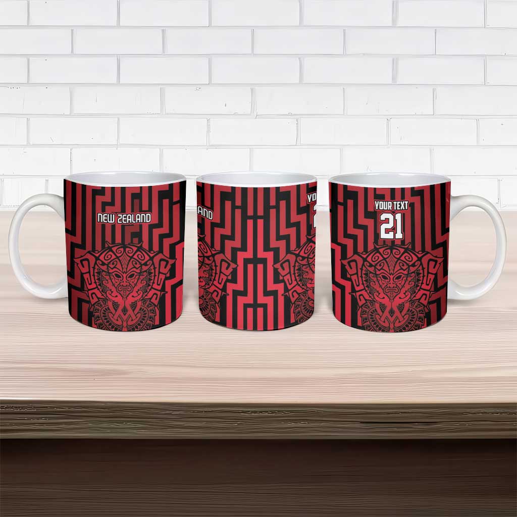Custom Basketball New Zealand Ceramic Mug Red Maori Ta Moko Indigenous LT9 - Polynesian Pride